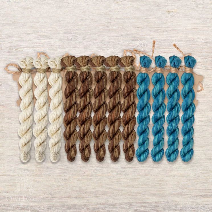 Набор ниток OwlForest для схем «Индейские мотивы» (ПНК) 3 цвета «Цапля» 28 каунт в 3 нити НМул-ИМЦ169-2283-3 