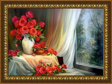 Алмазная мозаика DIY "Розы у окна" G-091