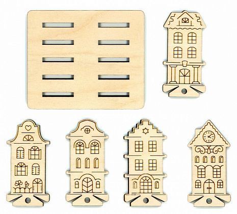 Бобины для ниток на подставке Щепка ДОМИКИ (10 штук по 3,5*7 см) ОР-041