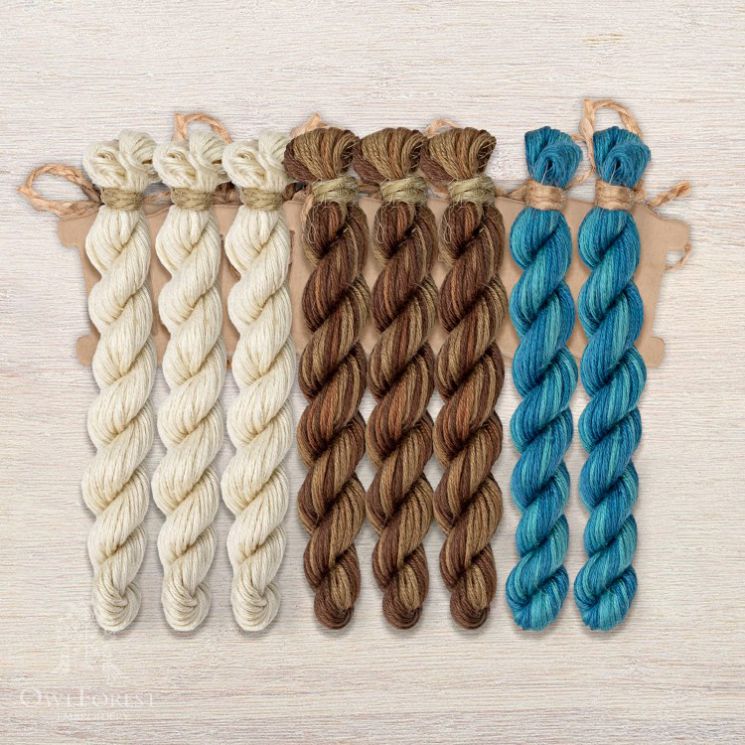 Набор ниток OwlForest для схем «Индейские мотивы» (ПНК) 3 цвета «Черепаха» 28 каунт в 2 нити НМул-ИМЧ170-2282-3 