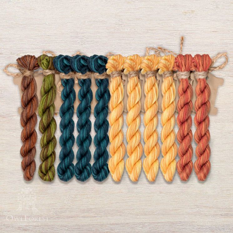 Набор ниток OwlForest для схем «Индейские мотивы» (ПНК) 5 цветов «Гекконы» 32 каунт в 2 нити НМул-ИМГ172-2322-5 