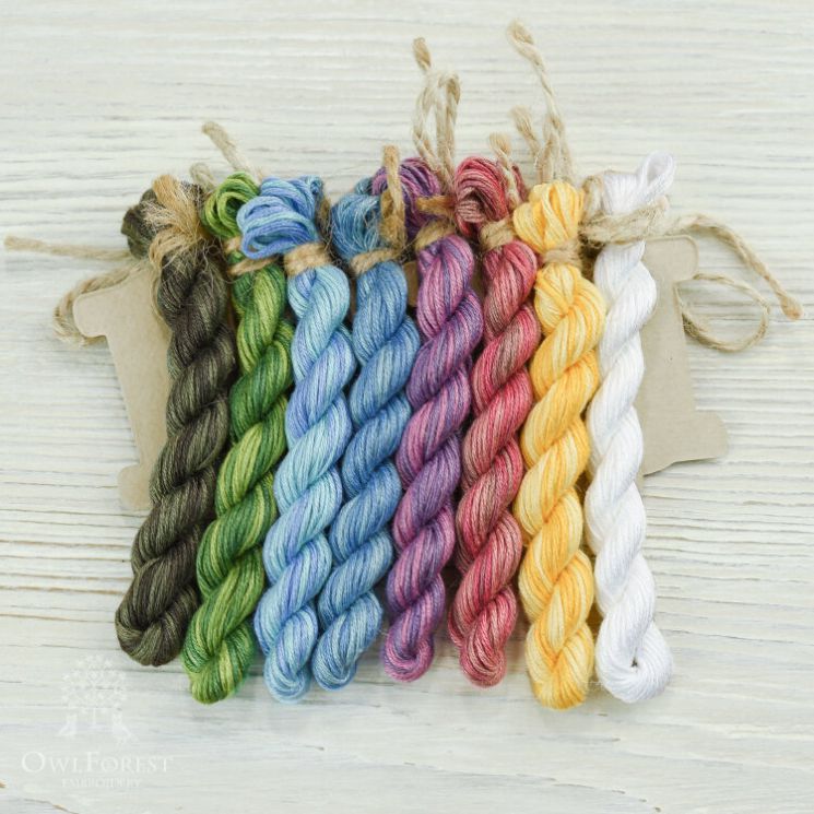 НМул-ПКор-2322 Набор ниток OwlForest для схемы «Пасхальные корзиночки» (ПНК) 28, 32, 36 каунт в 2 нити