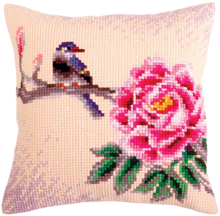  "Роза и пташка" подушка для вышивания Collection D'Art 5319