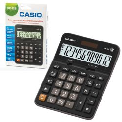 Калькулятор настольный CASIO DX-12B-W (175х129 мм), 12 разрядов, двойное питание, черный, DX-12B-W-EC