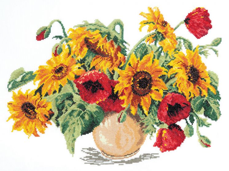 Набор для вышивания крестом Чудесная игла «Подсолнухи и маки» 40-09
