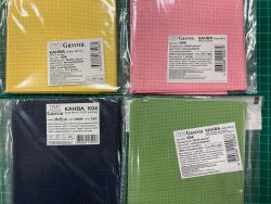 КК04-5 Комплект канвы Аида №14 Gamma, 50х50см * 5шт, цвет ассорти (белый, зеленый, розовый, желтый, синий)