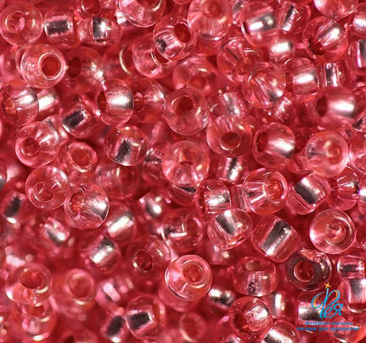 Бисер Preciosa 78191 розовый фламинго прозрачный с серебряным центром