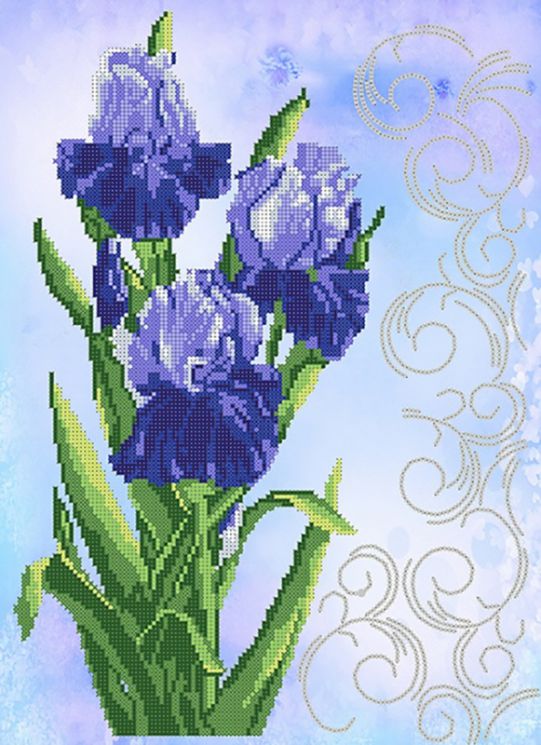 КБ-139 Схема для вышивания бисером ТМ Наследие "Изящные ирисы(голуб фон)"