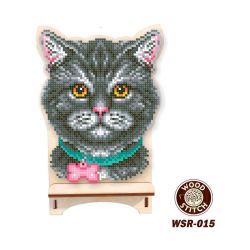 Набор для вышивания бисером WoodStitch Подставка под телефон "Кот", 14х20, WSR-015