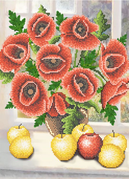 КБ-396 Схема для вышивания бисером ТМ Наследие "Маки с яблоками"