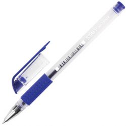 Ручка гелевая с грипом STAFF "EVERYDAY" GP-191, СИНЯЯ, корпус прозрачный, узел 0,5 мм, линия письма 0,35 мм, 141822