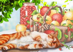 КБ-405 Схема для вышивания бисером ТМ Наследие "Котик с корзиной яблок"