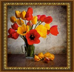 S-094 Алмазная мозаика DIY "Тюльпаны красные и желтые" 