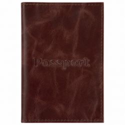 Обложка для паспорта натуральная кожа пулап, "Passport", кожаные карманы, коричневая, BRAUBERG, 238197