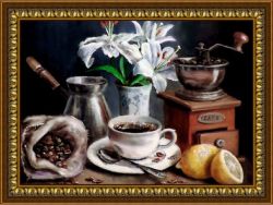 S-129 Алмазная мозаика DIY "Кофе и белые лилии" 