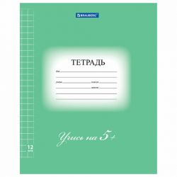 Тетрадь 12 л. BRAUBERG ЭКО "5-КА", крупная клетка, обложка плотная мелованная бумага, ЗЕЛЕНАЯ, 104761