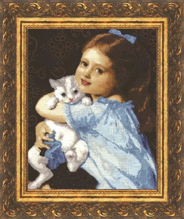 Набор для вышивания Золотое Руно "Девочка с котенком" по картене Эмиля Мунье ЧМ-004