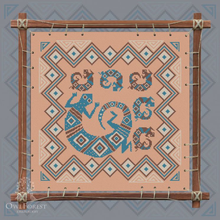 Печатная схема для вышивания Owlforest «Индейские мотивы. Ящерицы» 3 цвета 0171-ИМЯ3-С