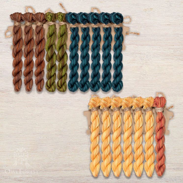 Набор ниток OwlForest для схем «Индейские мотивы» (ПНК) 5 цветов «Рыбы» 28 каунт в 3 нити НМул-ИМР168-2283-5 