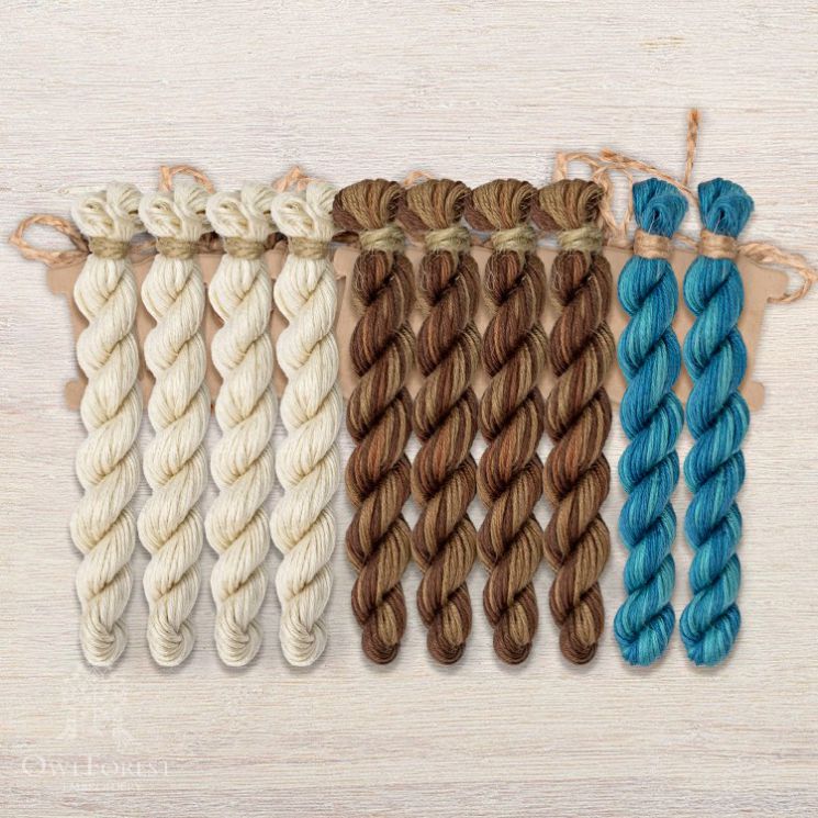  Набор ниток OwlForest для схем «Индейские мотивы» (ПНК) 3 цвета «Рыбы» 32 каунт в 2 нити НМул-ИМР168-2322-3